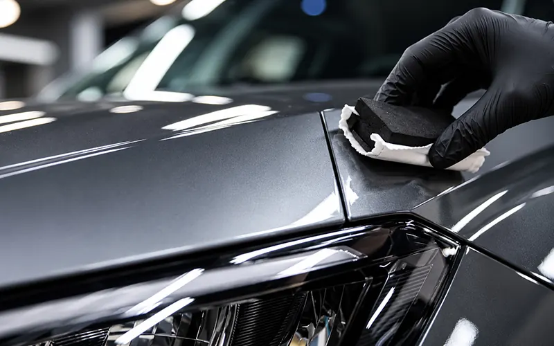 Ceramic coating being applied to a car bonnet